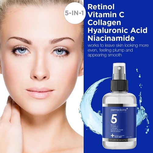 Skiennix 5-in-1 Anti-Aging Face Mist - Hydrates & Brightens with Retinol, Vitamin C, Collagen | 4 fl oz, 120 ml