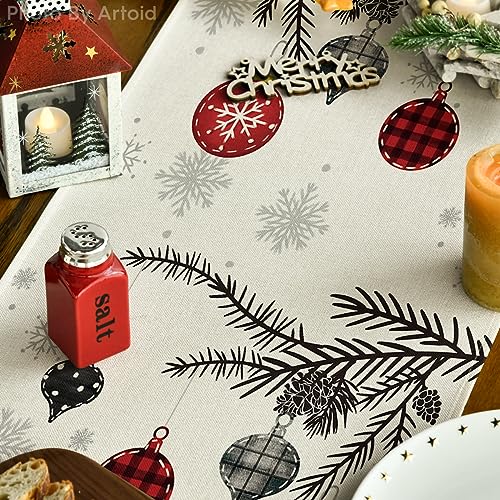 Christmas Table Runner & 6 Place Mats Set - Red Pine Trees Holiday Decor