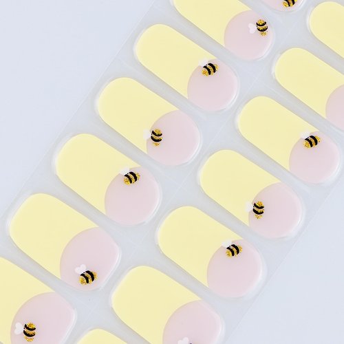 JMEOWIO Gel Nail Stickers Bee Yellow French Tip Semi Cured Gel Nail Strips Wraps UV/LED Nails Art Design Decoration Accessories