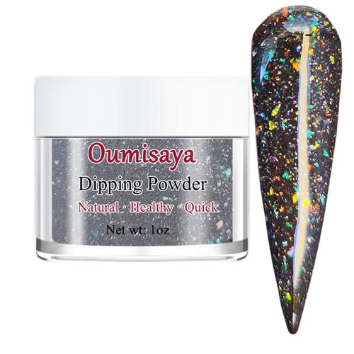 Oumisaya Holographic Sparkle Glitter Nail Dip Powder, 1OZ, Smooth Fine Powder, Easy to Use for Starters
