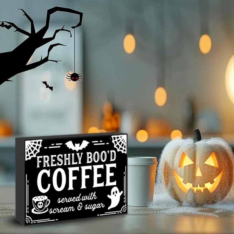 Halloween Wooden Sign Decor for Coffee Bar & Kitchen - Spooky Home Accent