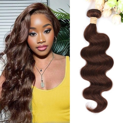 ALLRUN Brown Body Wave Bundle Human Hair 16 Inch Hair Weave Human Hair 1 Bundle 10A 100% Unprocessed Brazilian Remy Virgin Raw Hair Extensions 4# Color Reddish Brown