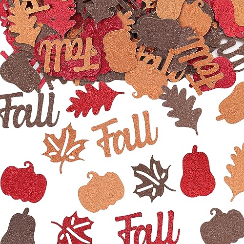 Fall Confetti for Table Decor 200PCS Autumn Harvest Pumpkin Leaves & Maple Shapes