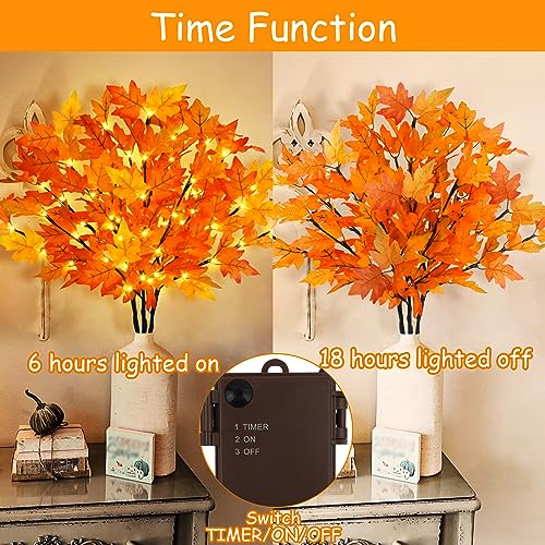 Orange 3-Piece Lighted Maple Branches with Timer - Fall Autumn Decor