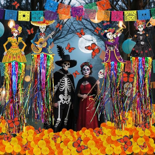 Day of the Dead Sugar Skull Hanging Decorations Set - Festive Halloween Party Decor
