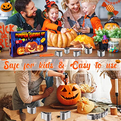 Pumpkin Carving Kit for Kids with Stencils, LED Candle Lights & Tools - Halloween Decorations