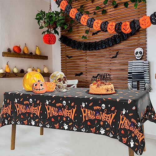 Halloween Tablecloths 3 Pack Black Happy Halloween Waterproof Plastic 54x108 Inches