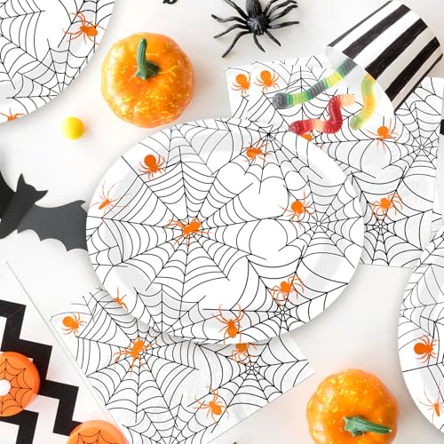 Halloween Spider Web Paper Plates and Napkins Set - Disposable Party Dinnerware for Spooky Parties