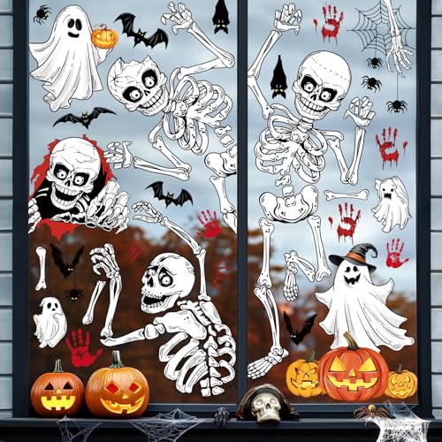 Halloween Skeleton Ghost Window Clings - Reusable Decals for Glass & Mirrors