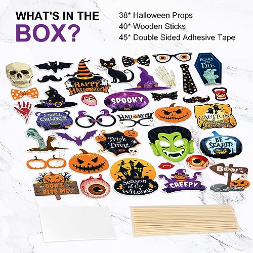 Halloween Photo Booth Props Set - 38 Pcs Trick or Treat Party Decorations