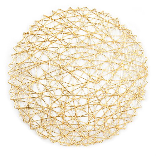 15-Inch Gold Woven Paper Tabletop Placemat Set - Holiday & Event Decor