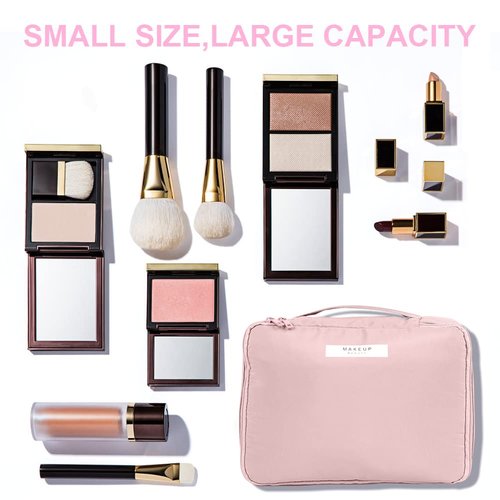 Aucuu 2Pc Makeup Bag, Large Cosmetic Bag, Cosmetic Bag, Portable Makeup Organizer Bag, Travel Makeup Bag for Women Girls(Pink)