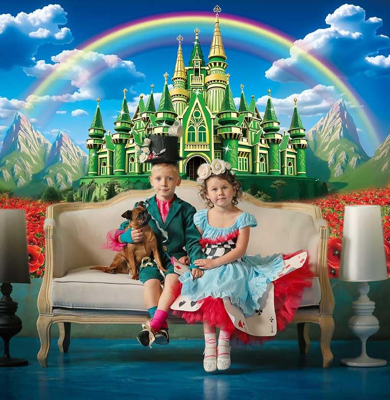 10x8FT Rainbow Floral Castle Backdrop - Yellow Brick Road Halloween Party Photography Background - Princess Birthday Decorations - Variation of THIS listing