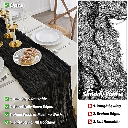 Black Halloween Table Runner 6 Pack 35x120 Inches - Sheer Cheesecloth Decor