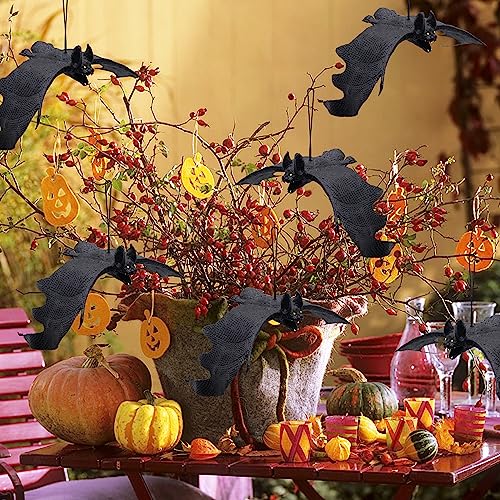 Halloween Hanging Bats Set of 12 Rubber Spooky Flying Bat Decorations