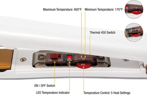 Redline Professional Flat Iron - 1" White Hair Straightener for Sleek, Smooth Styles