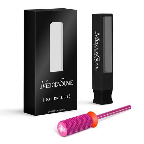 MelodySusie Large Barrel 3/32'' Tungsten Carbide Nail Drill Bit, Crystal Top Pink Heart Shape, Fast Remove Acrylic Gel, Cuticle Gel Polishing for Manicure Pedicure, Pink Blossom, Series Bit-S, Fine