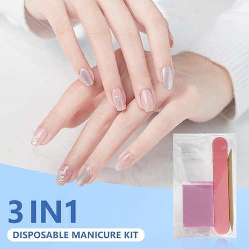 Disposable Manicure kit Individually Package, Mini Nail Buffer, Nail File, Wood Stick, Press on Nail Tool Kit for Salon Home (Pink, Count, 40, 80/100 Grit)