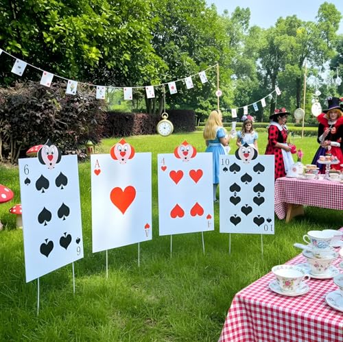 Giant Alice Wonderland Party Decorations 22.9 x 14 Inches with Stakes - Queen Soldier Yard Signs Set