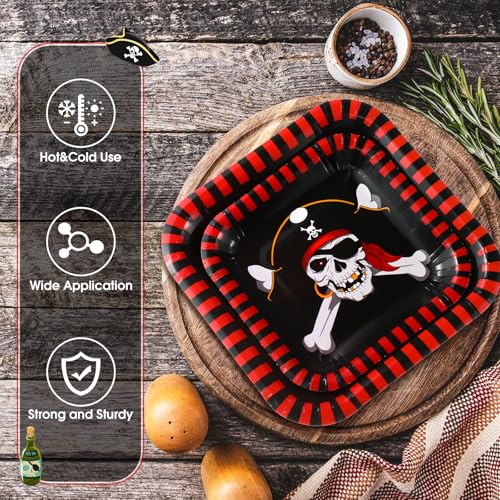 Pirate Paper Plates Set - 100 Disposable 7in & 9in Halloween Party Supplies