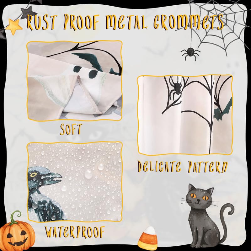 Halloween Shower Curtain Black Cat Pumpkin Waterproof Fabric Bath Decor - Black Cat Variation