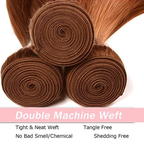 KODRHAR 12A Light Brown Straight Human Hair Bundles 22 24 26 Inch Double Weft Brazilian Straight Human Hair Extensions for Black Women 3 Bundles 30 Color