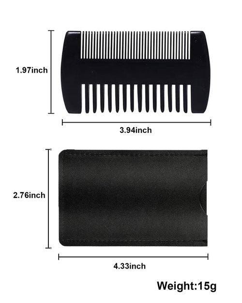 4 Pack Double-Sided Pocket Comb, Wooden Dual Action Beard and Mustache Comb Set with Leather Cases for Beards and Mustaches, Everyday Styling Comb For Detangling Knots, Beard Care & Grooming