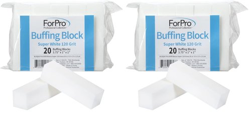 ForPro Super White Buffing Block, 120 Grit, Four-Sided Manicure and Pedicure Nail Buffer, 3.75” L x 1” W x 1” H, 20-Count (Pack of 2)