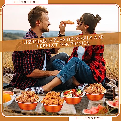 Disposable Plastic Salad & Dessert Bowls - 23 oz Orange, Pack of 50