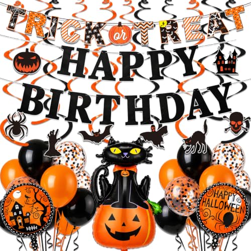 Halloween Party Decorations Set with Balloons & Banners - Happy Birthday Variation
