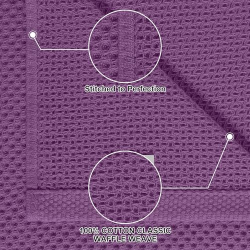 Purple Cotton Kitchen Towels & Dishcloths Set - 8 Pack, Soft & Absorbent