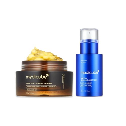 Medicube Flawless Skin - Deep Vitamin C Golden Capsule Moisturizer & 7,500 PPM Exosome Serum
