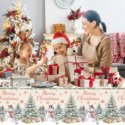 3 Pack Christmas Snowman Snowflake Plastic Tablecloths 54x108in Holiday Party Decor