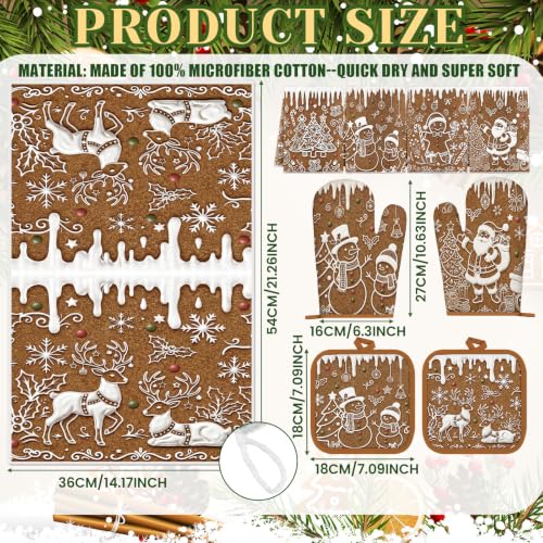 Gingerbread Christmas Kitchen Accessories Set - 12 Pcs with Towels, Oven Mitts & Pot Holders - Holiday Decor