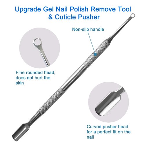 HIFAU Premium Stainless Steel Manicure Tools 2-Piece Set, Upgrade Gel Nail Polish Remove Tool & Cuticle Pusher, Cuticle Trimmer & Nail Lifter, Durable&Hygienic, For Women