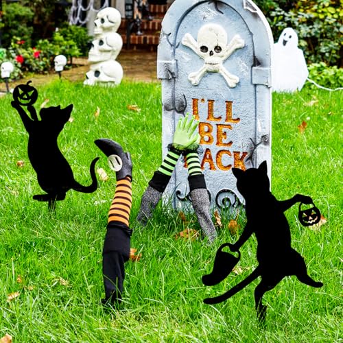 Black Metal Cat Garden Stakes Halloween Yard Decor, Set of 2