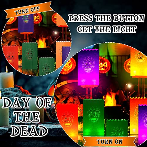 Day of the Dead Luminary Bags with LED Tea Lights - 32 Piece Party Decor Set