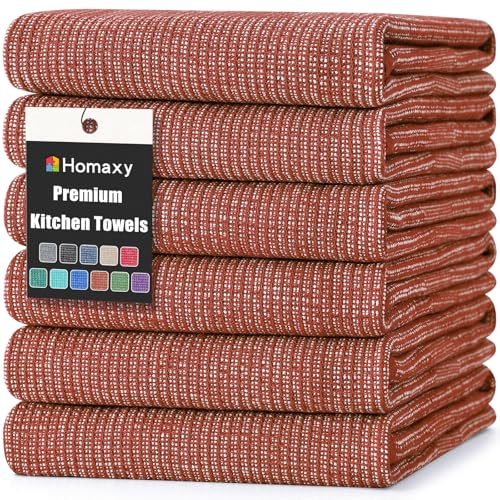 Premium Cotton Kitchen Towels 6 Pack - 18x28 Inches Rust - Soft & Absorbent