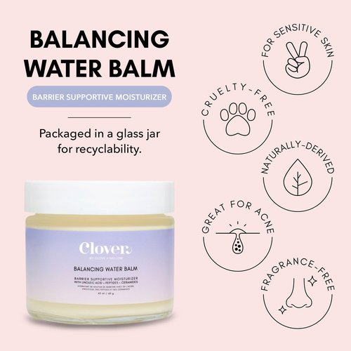 Clover Balancing Water Balm - Natural Gel-Cream Moisturizer for Sensitive Skin | Hydrates & Soothes with Linoleic Acid, Ceramides & Peptides | Vegan & Cruelty-Free - 2 oz (60 ml)