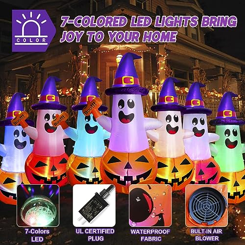 5FT Halloween Inflatable Pumpkin Ghost with Multi-Color Flashing LED Yard Decor