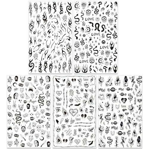 Gothic Snake & Skull Nail Art Stickers - Halloween Self-Adhesive 3D Nail Decals, 6 Sheets