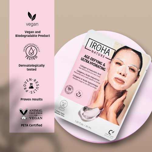 IROHA NATURE Anti-Aging Face & Neck Tissue Mask with Collagen (Pack of 15) | Firms and Prevents Wrinkles and Fine Lines | Visible Results in 15 Minutes | 96% Natural Ingredients | Mature Skin