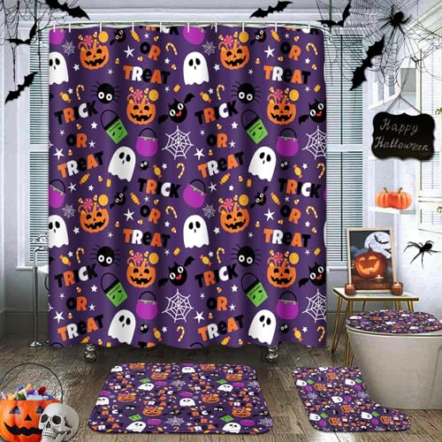 Halloween Bathroom 4-Piece Set with Shower Curtain and Rug - Variation 15