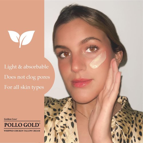 Pollo Gold Whipped Chicken Tallow Cream – Collagen-Rich Organic Face & Body Moisturizer with Olive & Essential Oils | Handmade in USA | For All Skin Types – 2 oz (Vanilla Bean)