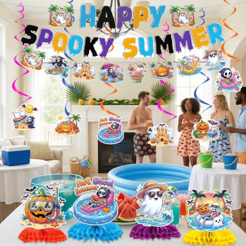Summer Halloween Party Decorations Set - Ghosts, Pumpkins & Tropical Banners