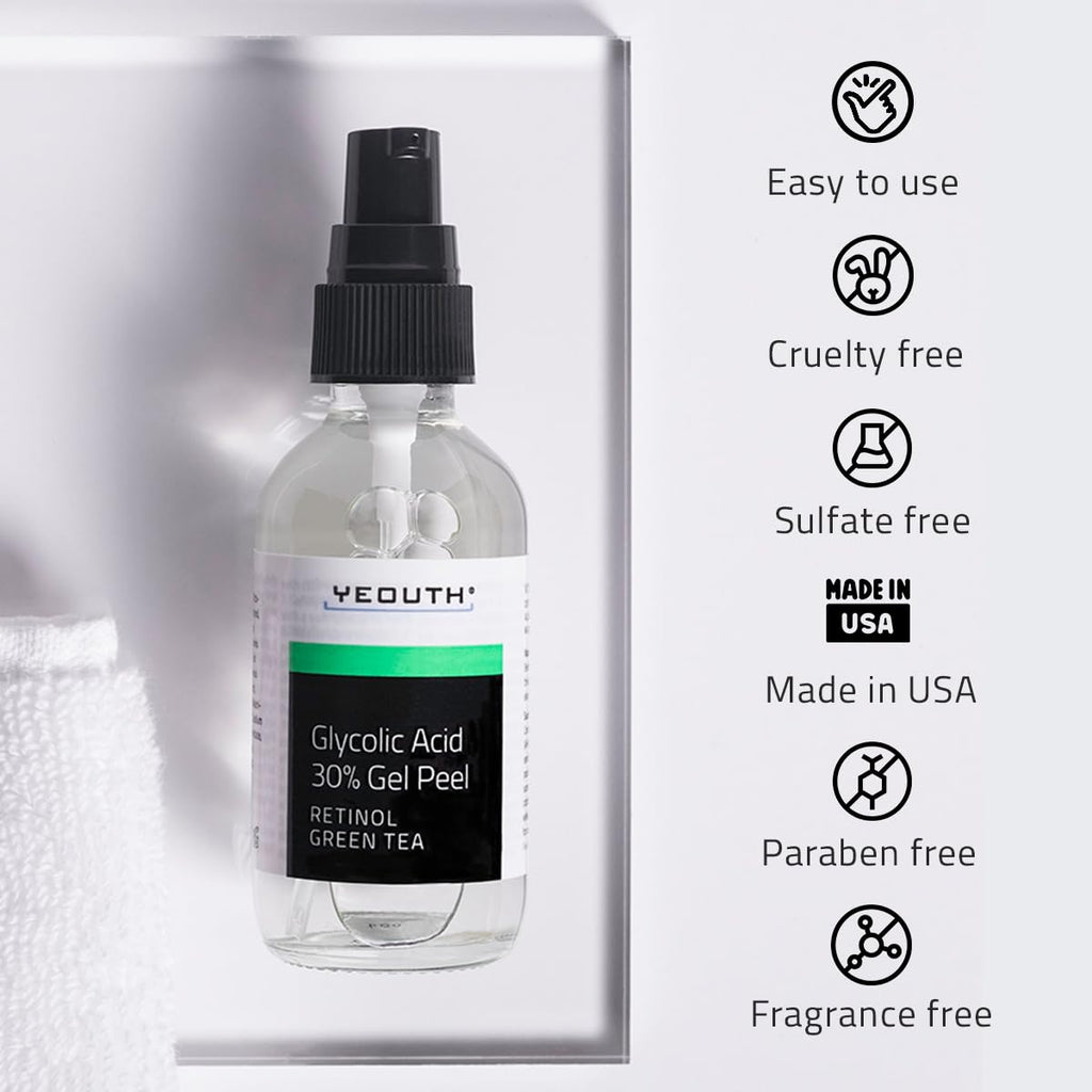 YEOUTH Glycolic Acid Peel - At-Home Chemical Exfoliator with 30% AHA & Retinol | Refresh & Smooth Skin 1oz