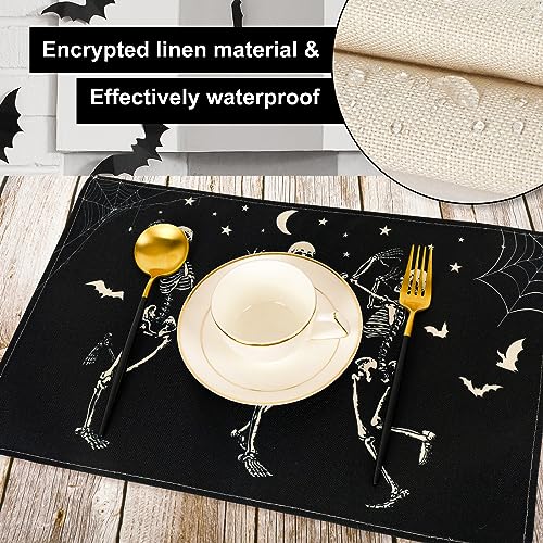 Halloween Dancing Skeletons Placemat Set - Black & White Table Mats, Heat Resistant & Non-Slip, 12x18 Inches