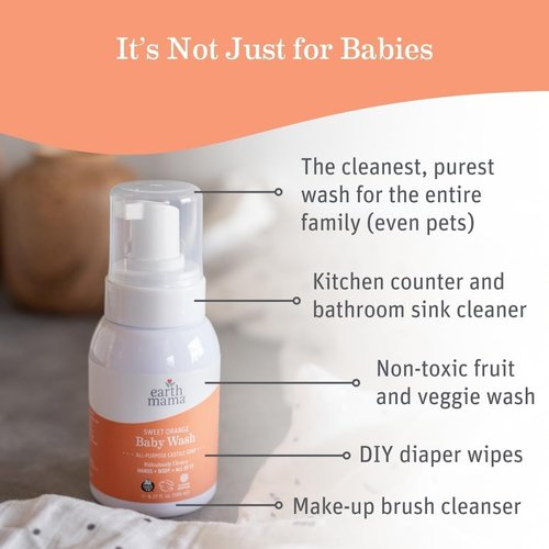 Earth Mama Sweet Orange Liquid Wash - Organic Foaming Hand Soap for Sensitive Skin | 6.27 fl oz