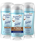 Secret Aluminum Free Deodorant for Women, 48hr Odor Protection, Naturally Derived Ingredients, Free of Parabens Dyes Talc & Baking Soda, PH Balanced, Dry Solid, Coconut Scent, 2.4 oz (Pack Of 3)