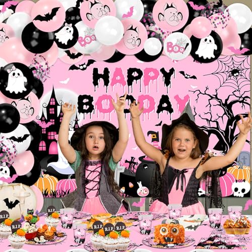 Pink Halloween Birthday Decorations Party Supplies for 24 Guests - Ghost & Pumpkin Theme